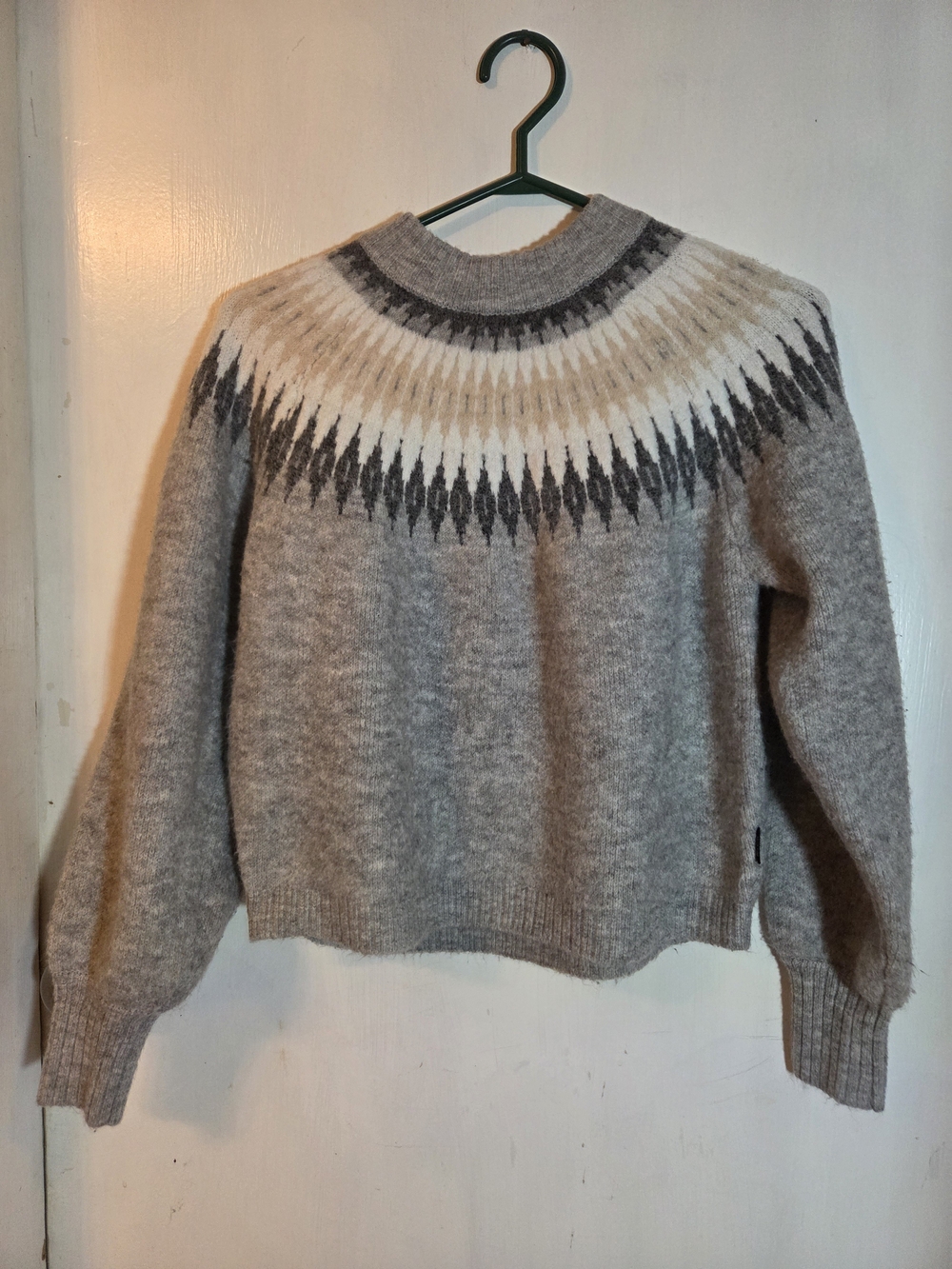 Buffalo David Bitton Gray and Ivory Nordic Yoke Sweater